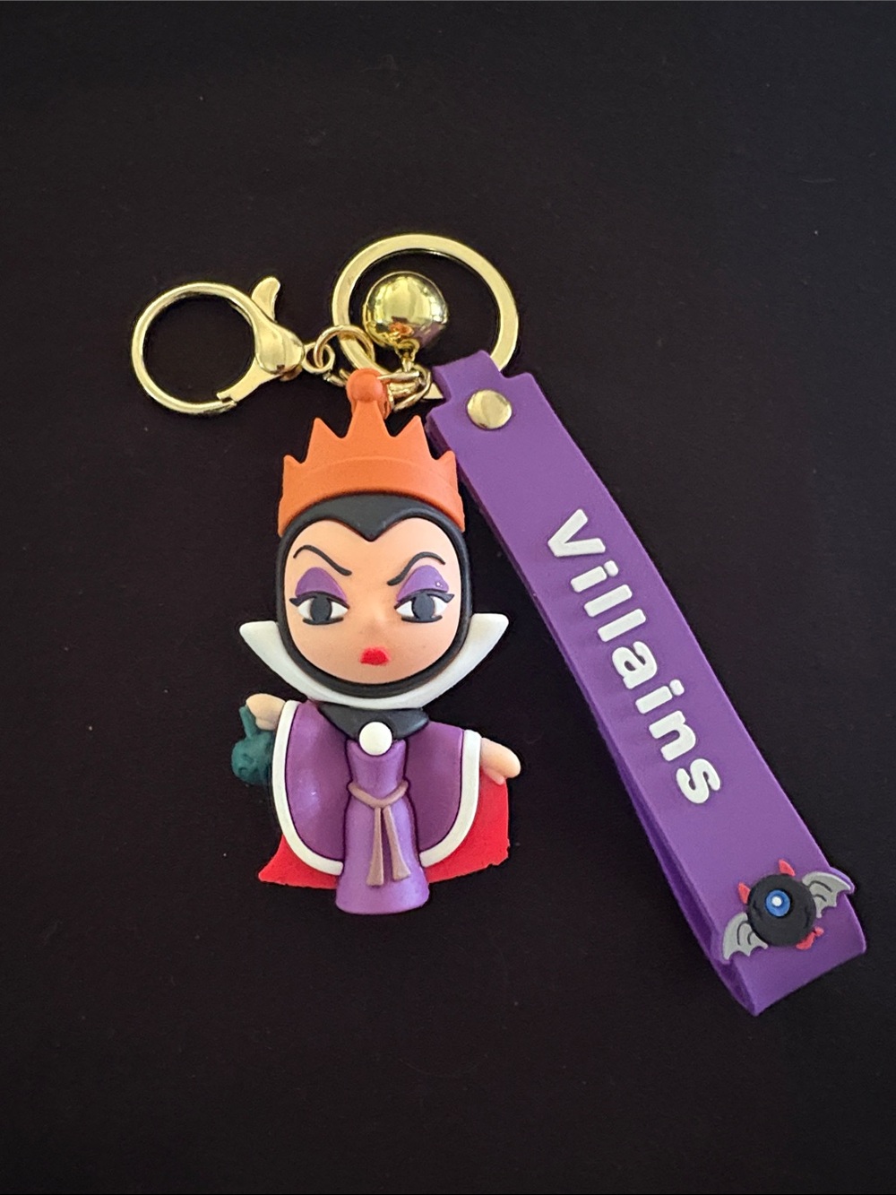 Evil Queen Villains Rubber Keychain Bag Charm with Purple Tag
